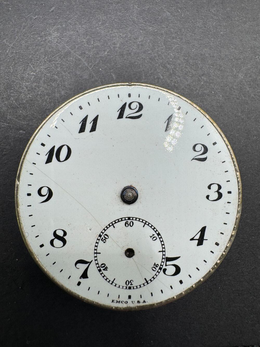 Vintage Emco USA 43mm Pocket Watch Movement 7 Jewels For Parts or Repair